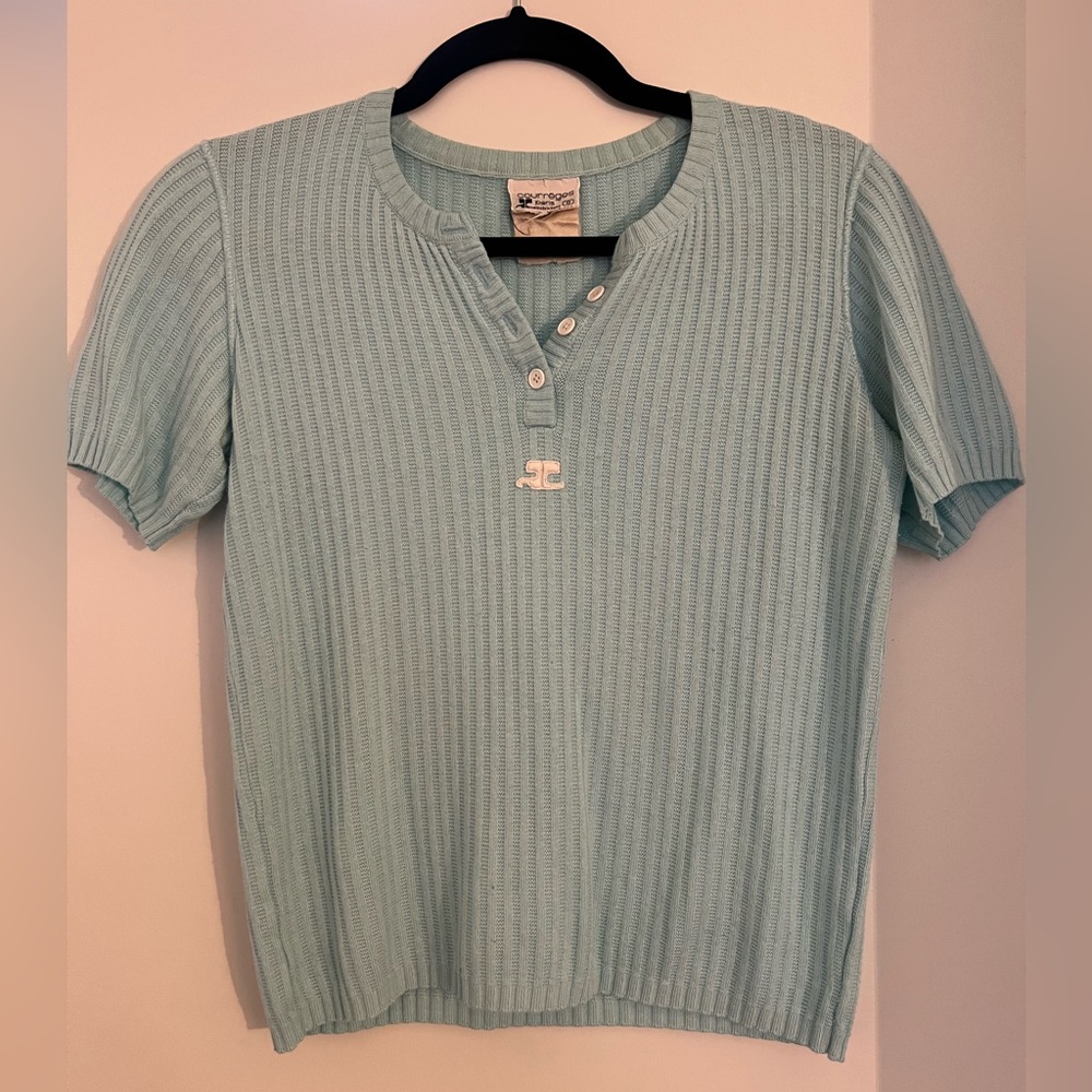 Courreges vintage logo knit top - aqua - size 0